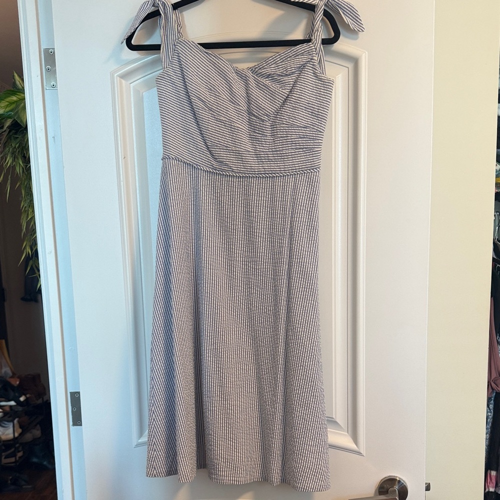 J. Crew Navy and White Striped Midi Dress
